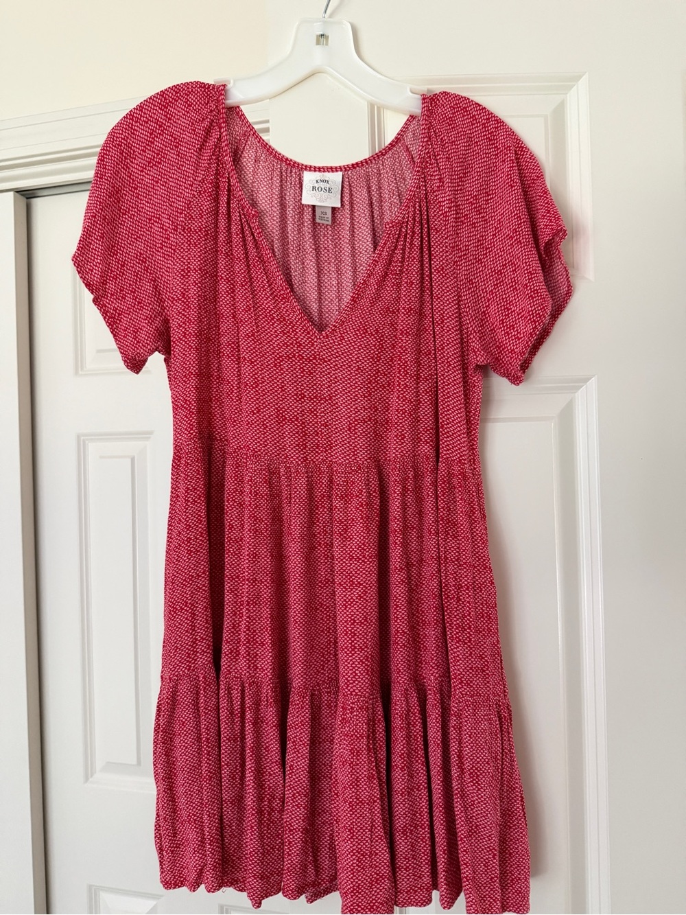 Knox Rose Pink V-Neck Tiered Short Sleeve Tunic Dress